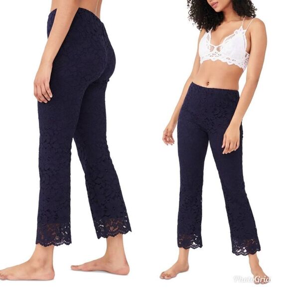 Revolve Free People Disco Lace Indigo Wild Laces Pull On Flare Pants - Picture 3 of 8